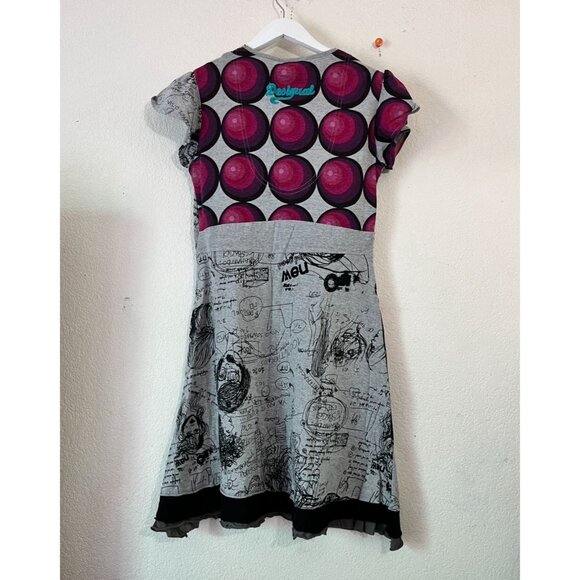 Desigual Women's Abstract Graphic Print A-Line Mini Dress Cap Sleeve V-Neck Gray - Picture 6 of 14